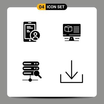 paquete de 4 signos y símbolos de glifos sólidos modernos para medios de impresión web, como elementos de diseño de vectores editables de flecha de Internet de usuario de servidor gdpr