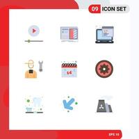 Set of 9 Commercial Flat Colors pack for service mechanic prototype man programming Editable Vector Design Elements