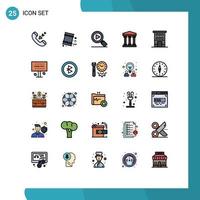 Pictogram Set of 25 Simple Filled line Flat Colors of shop front buildings research building bank Editable Vector Design Elements