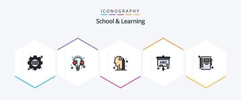 escuela y aprendizaje Paquete de iconos de 25 líneas completas que incluye bloc de notas. educación. bulbo. educación. proyector vector