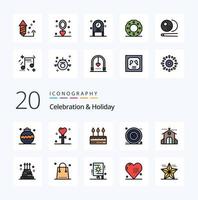 20 Celebration  Holiday Line Filled Color icon Pack like independence celebration holiday party event vector