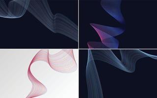 Set of 4 geometric wave pattern background Abstract waving line vector