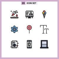 Set of 9 Modern UI Icons Symbols Signs for text big cone pin location Editable Vector Design Elements