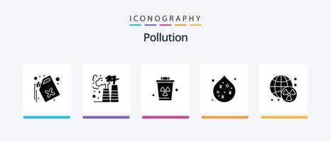 Pollution Glyph 5 Icon Pack Including waste. nuclear. environment. water. pollution. Creative Icons Design vector