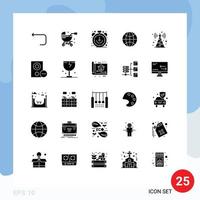 Set of 25 Modern UI Icons Symbols Signs for communication tower iot clock internet of things time Editable Vector Design Elements