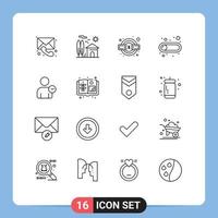 Set of 16 Modern UI Icons Symbols Signs for man switch real estate button service legal Editable Vector Design Elements