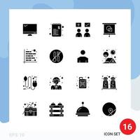 Group of 16 Solid Glyphs Signs and Symbols for school education shopping device tick Editable Vector Design Elements