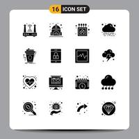 Modern Set of 16 Solid Glyphs Pictograph of coffee product camping cloud energy Editable Vector Design Elements