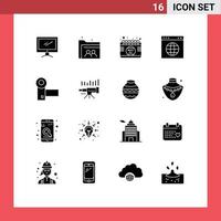 16 Universal Solid Glyphs Set for Web and Mobile Applications camcorder url folder link time Editable Vector Design Elements