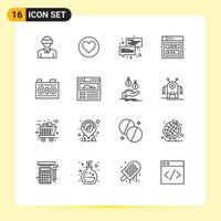 Set of 16 Vector Outlines on Grid for web security password cack internet message Editable Vector Design Elements