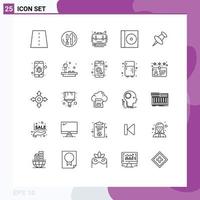 Universal Icon Symbols Group of 25 Modern Lines of pin disc plate compact case Editable Vector Design Elements