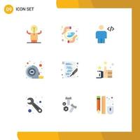 Pack of 9 Modern Flat Colors Signs and Symbols for Web Print Media such as tool measuring peace markup code Editable Vector Design Elements