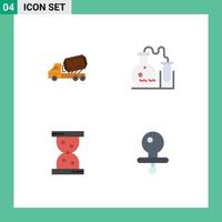 Group of 4 Modern Flat Icons Set for truck glass vehicle flask watch Editable Vector Design Elements