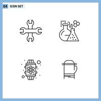 Mobile Interface Line Set of 4 Pictograms of options watch flask tube glove Editable Vector Design Elements