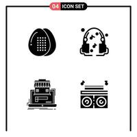 Universal Icon Symbols Group of 4 Modern Solid Glyphs of cooking marketplace food music data Editable Vector Design Elements