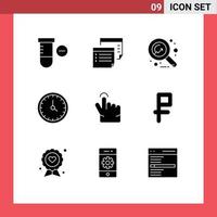 Mobile Interface Solid Glyph Set of 9 Pictograms of finger contact us economy contact call Editable Vector Design Elements