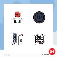 Mobile Interface Filledline Flat Color Set of 4 Pictograms of combat power occupation mechanics abacus Editable Vector Design Elements