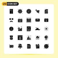 Mobile Interface Solid Glyph Set of 25 Pictograms of creative tools biology fix wrench Editable Vector Design Elements