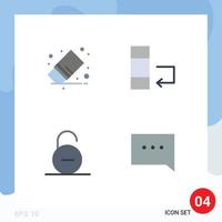 Modern Set of 4 Flat Icons and symbols such as delete padlock rubber data secure Editable Vector Design Elements