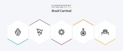 paquete de iconos de 25 líneas del carnaval de brasil, incluido el brasileño. puesta de sol. decoración. amanecer. celebracion vector