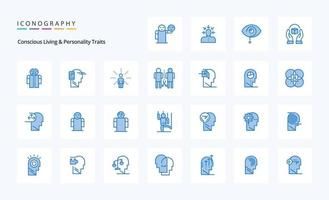 Paquete de iconos azules de 25 rasgos de personalidad y vida consciente vector