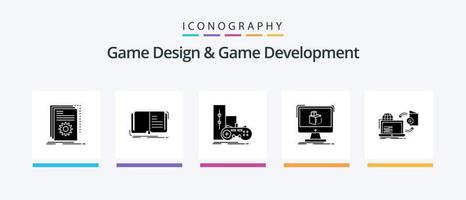 Game Design And Game Development Glyph 5 Icon Pack Including dimensional. 3d. story. playstation. joystick. Creative Icons Design vector