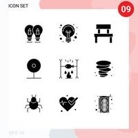 9 Universal Solid Glyph Signs Symbols of play cctv idea camera interior Editable Vector Design Elements
