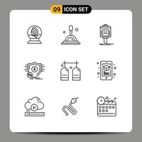 Pictogram Set of 9 Simple Outlines of activities secure parking money finance Editable Vector Design Elements