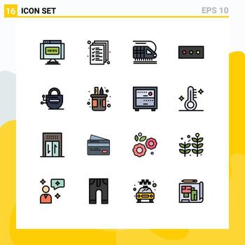 Modern Set of 16 Flat Color Filled Lines Pictograph of box server train locked security Editable Creative Vector Design Elements