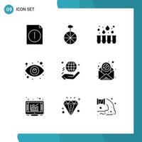 9 Thematic Vector Solid Glyphs and Editable Symbols of donate globe tubes charity view Editable Vector Design Elements