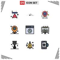 Filledline Flat Color Pack of 9 Universal Symbols of gear light men bulb options Editable Vector Design Elements