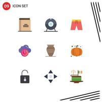 Pictogram Set of 9 Simple Flat Colors of ancient jar off beach network cloud Editable Vector Design Elements