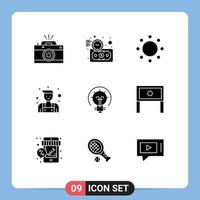 Mobile Interface Solid Glyph Set of 9 Pictograms of energy repairman time locksmith symbols Editable Vector Design Elements