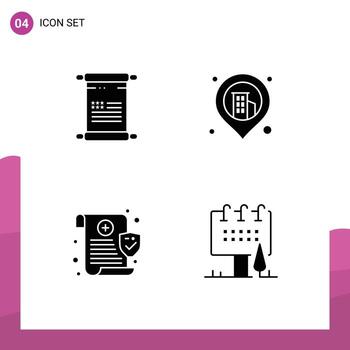 Mobile Interface Solid Glyph Set of 4 Pictograms of scroll privacy usa map advertising Editable Vector Design Elements