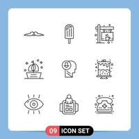 Pack of 9 Modern Outlines Signs and Symbols for Web Print Media such as summer sail ice ocean board Editable Vector Design Elements