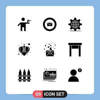 Set of 9 Modern UI Icons Symbols Signs for day love stamps heart setting Editable Vector Design Elements