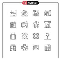 Pack of 16 creative Outlines of internet bookshelf website living chandeliers Editable Vector Design Elements