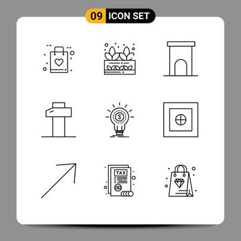 9 User Interface Outline Pack of modern Signs and Symbols of financial tools architecture hammer residence Editable Vector Design Elements