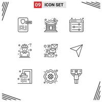 Group of 9 Modern Outlines Set for email concept equalizer character architecture Editable Vector Design Elements