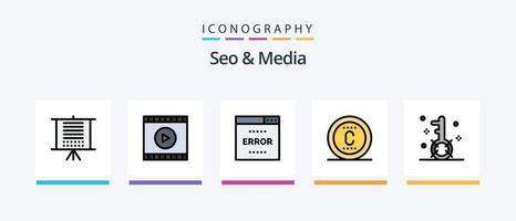 seo y la línea de medios llenaron el paquete de 5 iconos, incluido el motor. SEO audiencia. datos. buscar. diseño de iconos creativos vector