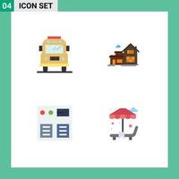 Universal Icon Symbols Group of 4 Modern Flat Icons of bus pay home appartment sun bed Editable Vector Design Elements