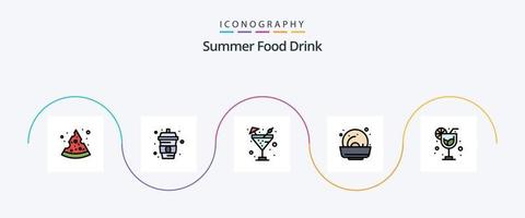 la línea de bebidas de alimentos de verano llenó el paquete de iconos planos 5 que incluye. alimento. verano vector