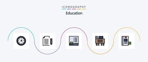 la línea de educación llenó el paquete de iconos planos 5 que incluye el libro. escuela. página. educación. vector