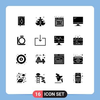Modern Set of 16 Solid Glyphs and symbols such as imac monitor process computer online Editable Vector Design Elements