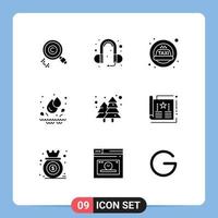 Solid Glyph Pack of 9 Universal Symbols of park city cab plant water Editable Vector Design Elements