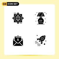 Pictogram Set of 4 Simple Solid Glyphs of core dollar home lump launch Editable Vector Design Elements