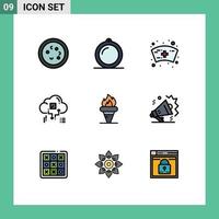 paquete de iconos de vector de stock de 9 signos y símbolos de línea para elementos de diseño de vector editables de nube de red de ventana de flecha de llama