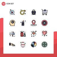 Set of 16 Modern UI Icons Symbols Signs for fire head investment face checkout Editable Creative Vector Design Elements