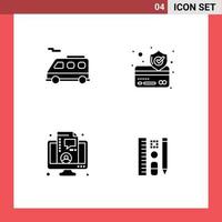 Pack of 4 creative Solid Glyphs of bus live credit card business pencil Editable Vector Design Elements