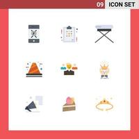 Modern Set of 9 Flat Colors Pictograph of team construction chair cone architecture Editable Vector Design Elements